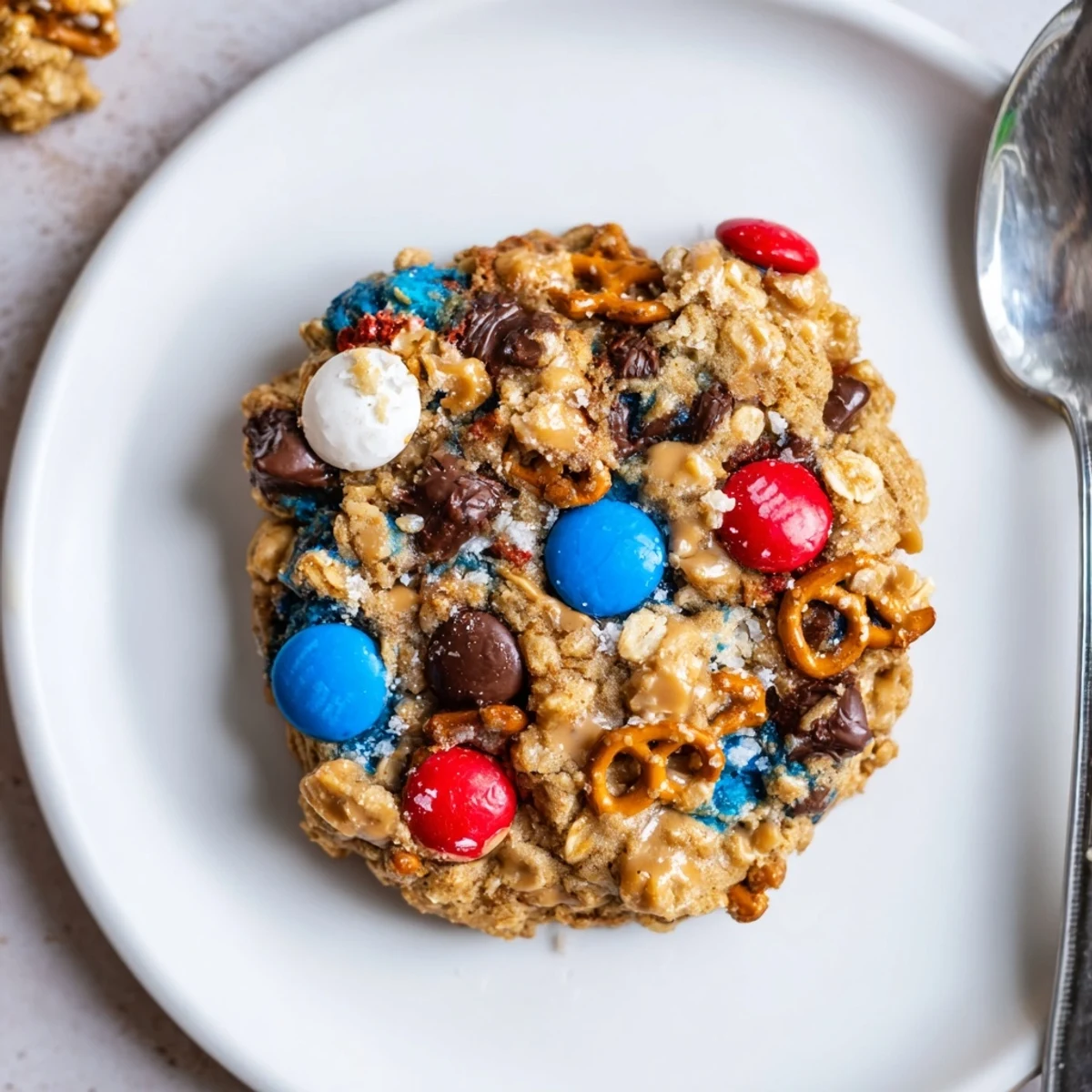 Patriotic Monster Cookies Recipe served with cold milk, soft centers and candy crunch