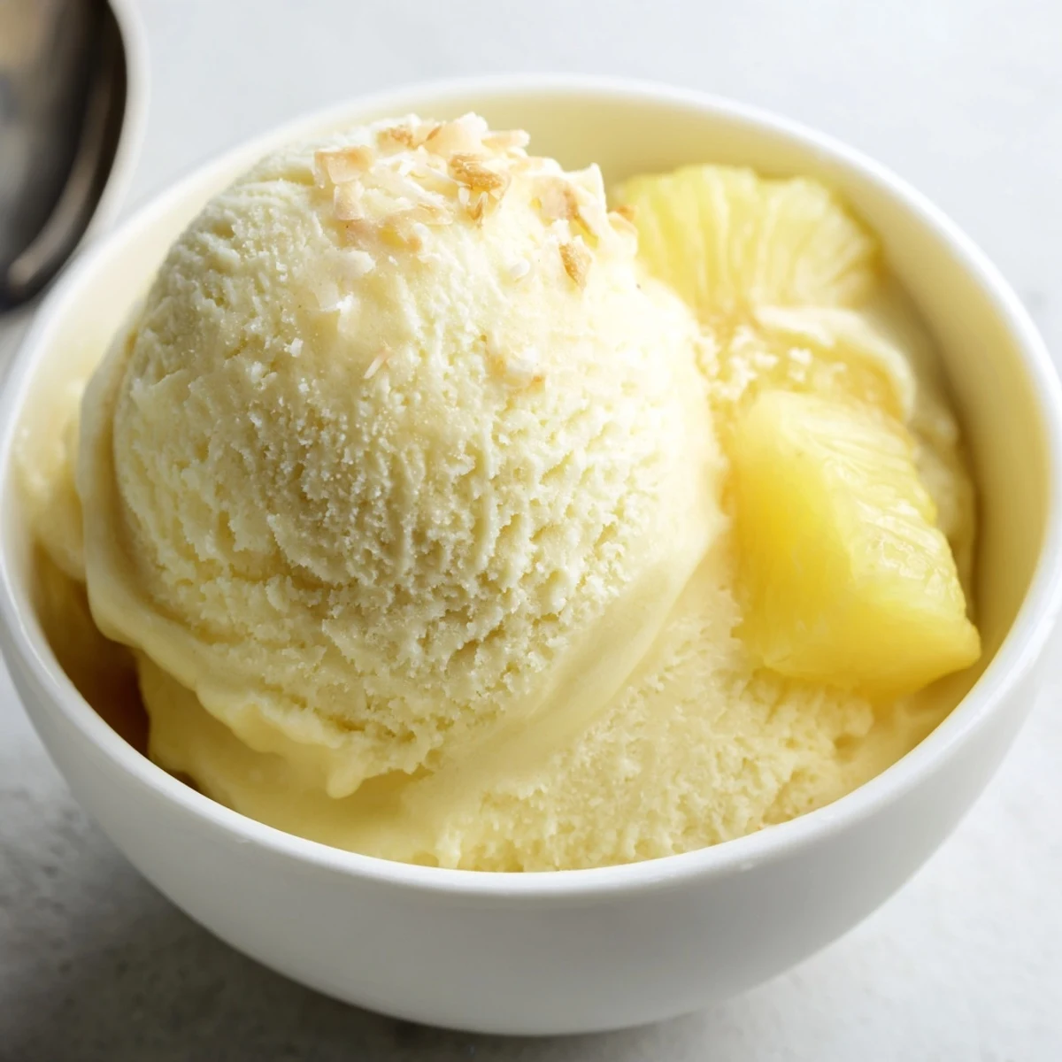 Homemade Creamy Pineapple Ice Cream chilling in freezer-safe container, ready to scoop