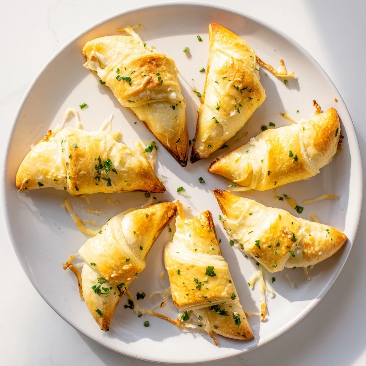 Pillowy crescent dough rollups stuffed with melted mozzarella and cheddar cheese baked until golden