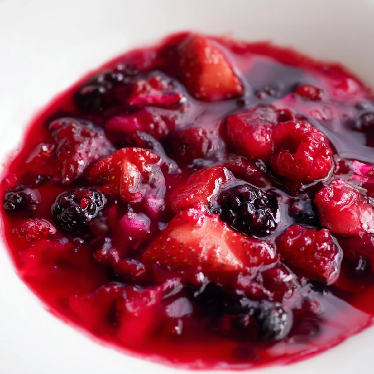 Rustic jar of strawberry rhubarb raspberry jam with a berry twist spread on toasted bread