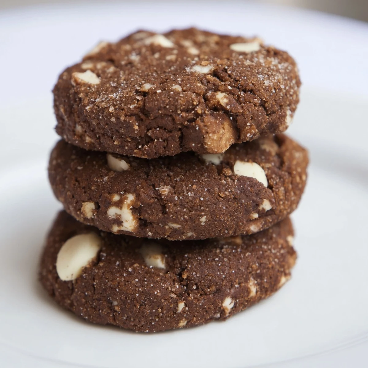 Soft spiced gingerbread white chocolate cookies sprinkled with granulated sugar on a wooden board