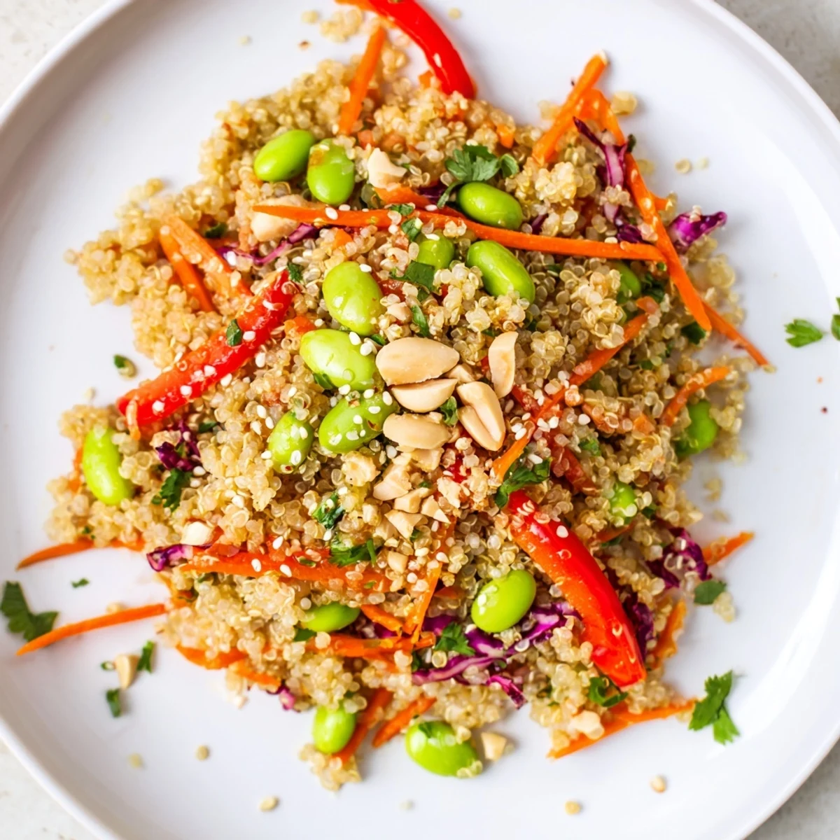 Asian Dressing Quinoa Salad with lime-scented dressing, chopped peanuts, ready-to-serve