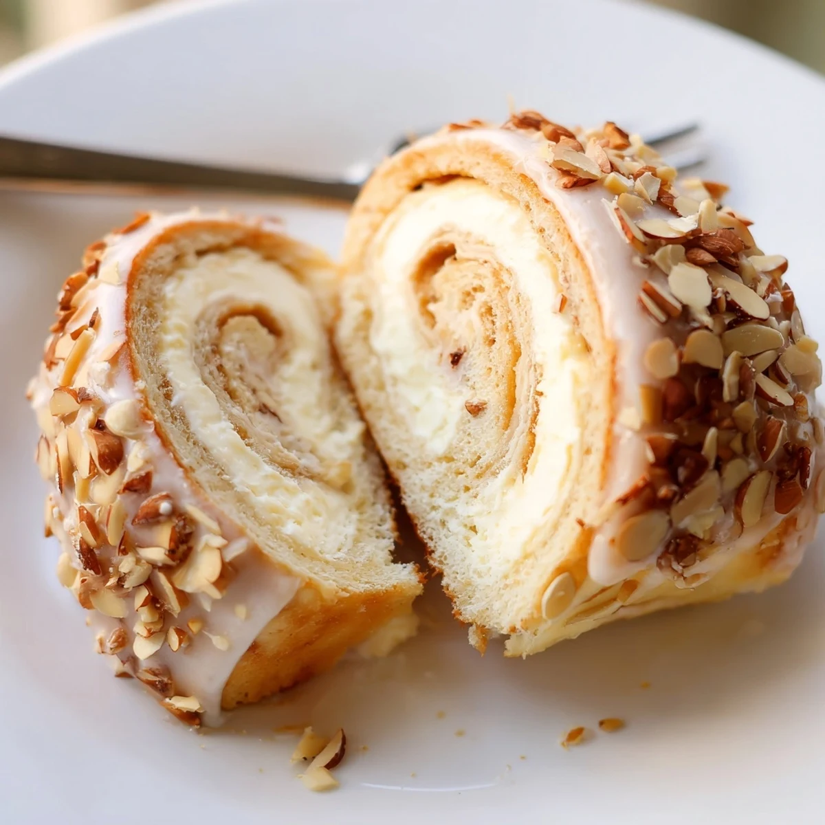 Soft, pillowy Almond Cream Cheese Rolls filled with creamy almond-scented center