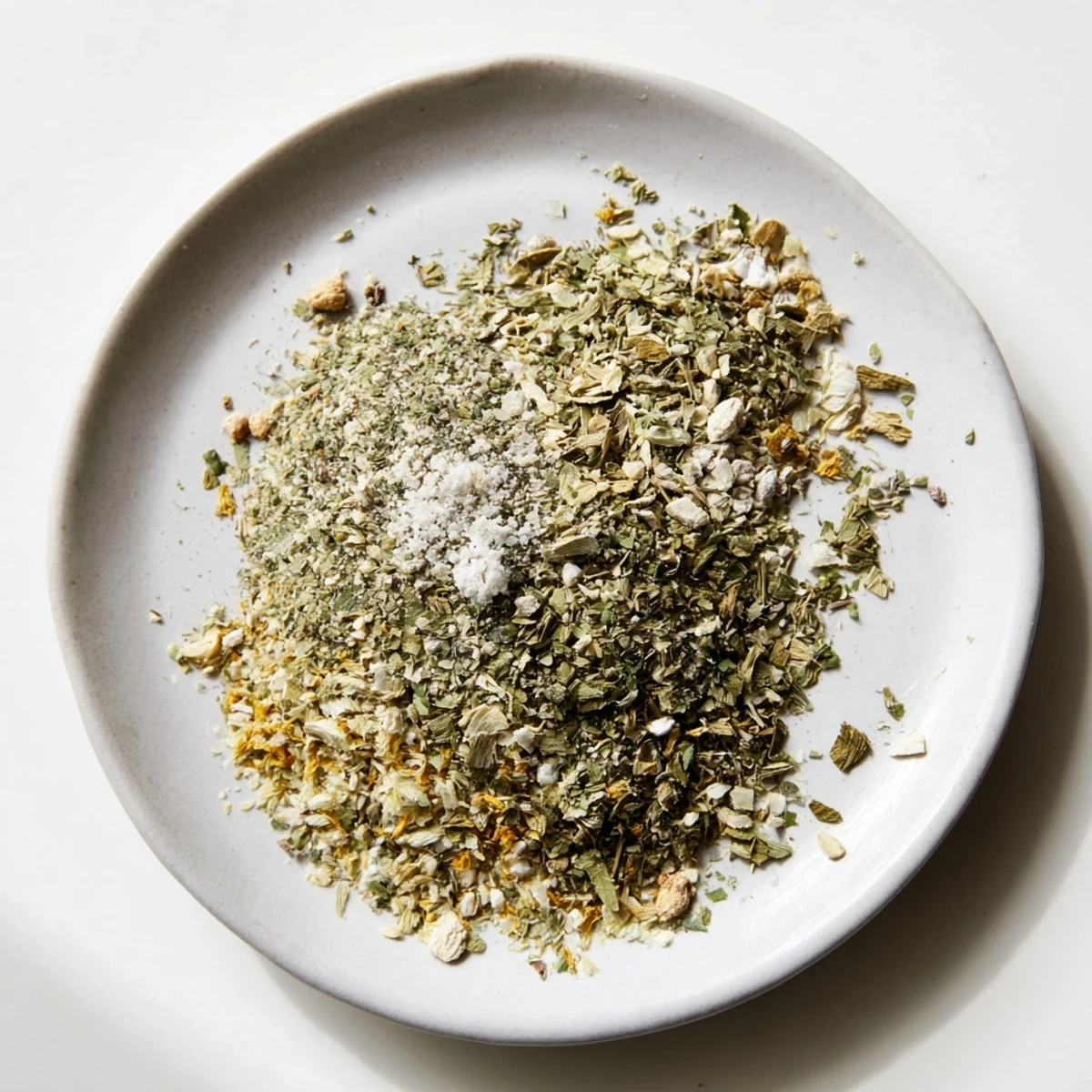 Aromatic dehydrated tzatziki seasoning mix displayed in small bowl with measuring spoon