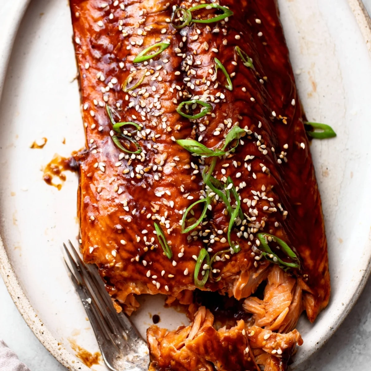 Weeknight Gluten Free Teriyaki Salmon Recipe flaky, savory fillet sprinkled with sesame
