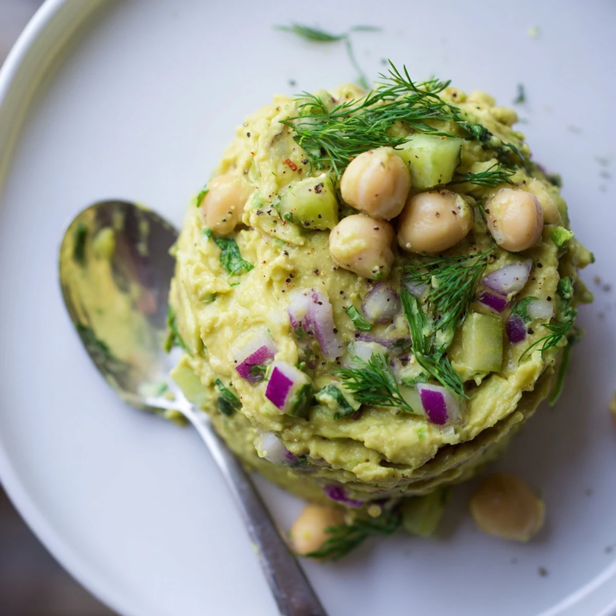 Bright Smashed Chickpea Avocado Pickle served as sandwich filling with herbs