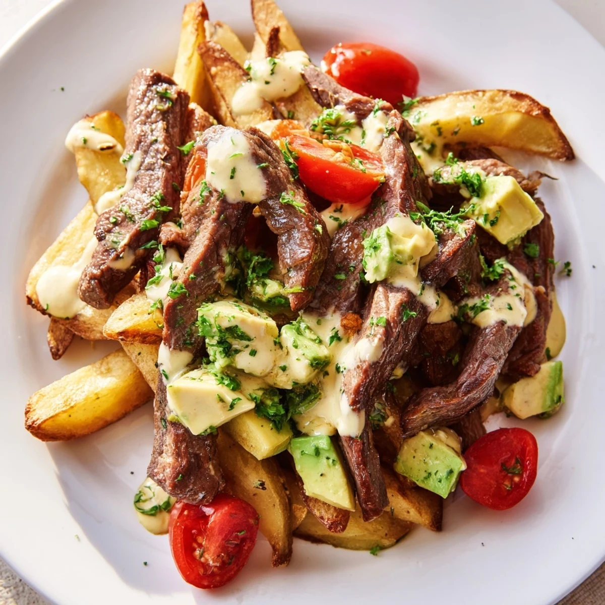 A delicious steak strips crispy fries bowl recipe featuring juicy beef and crispy potatoes.